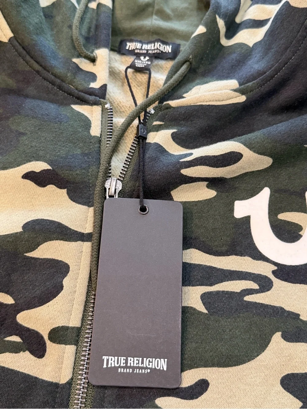 True Religion men’s  Olive & Tan Camo Zip Hoodie